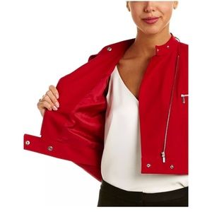 Lafayette 148 Lisette Wool Blend Moto Jacket red
